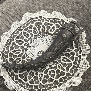 Vintage Metal Powder‎ Flask / Powder Horn – Bird Motif – Working Spout